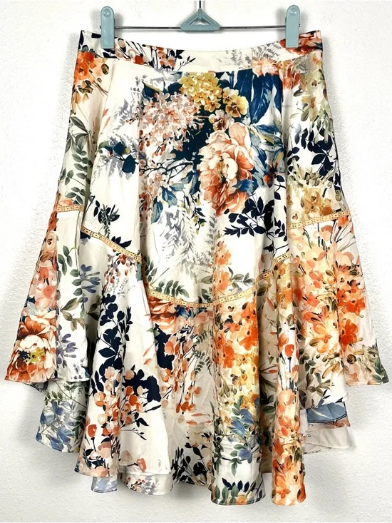 Anthropologie Size 8 Ranna Gill Floral A-Line Jardin Skirt in Multicolor Blooms - Picture 4 of 8